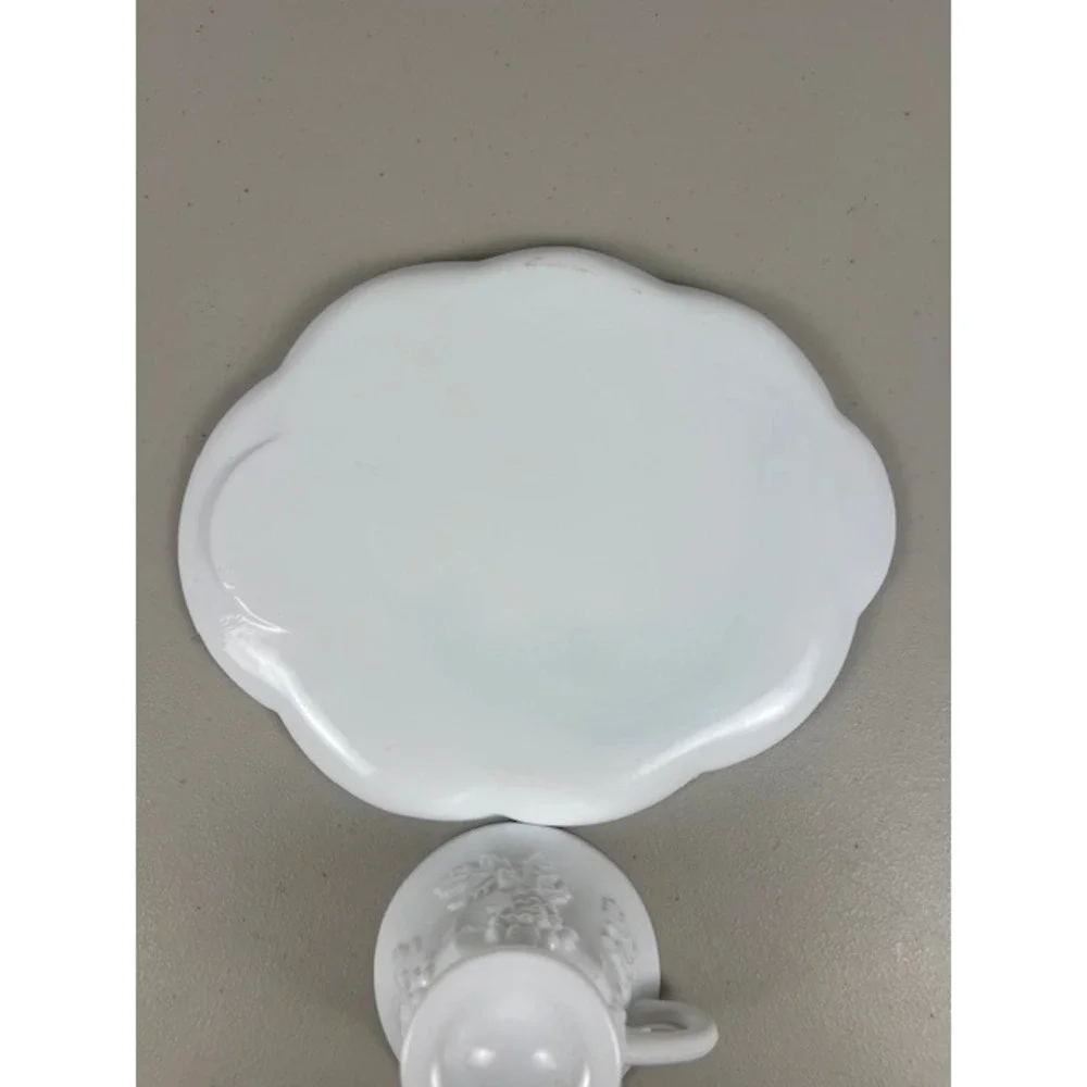 Westmoreland Milk Glass Grape Pattern Snack Set Plate and Cup White Vintage